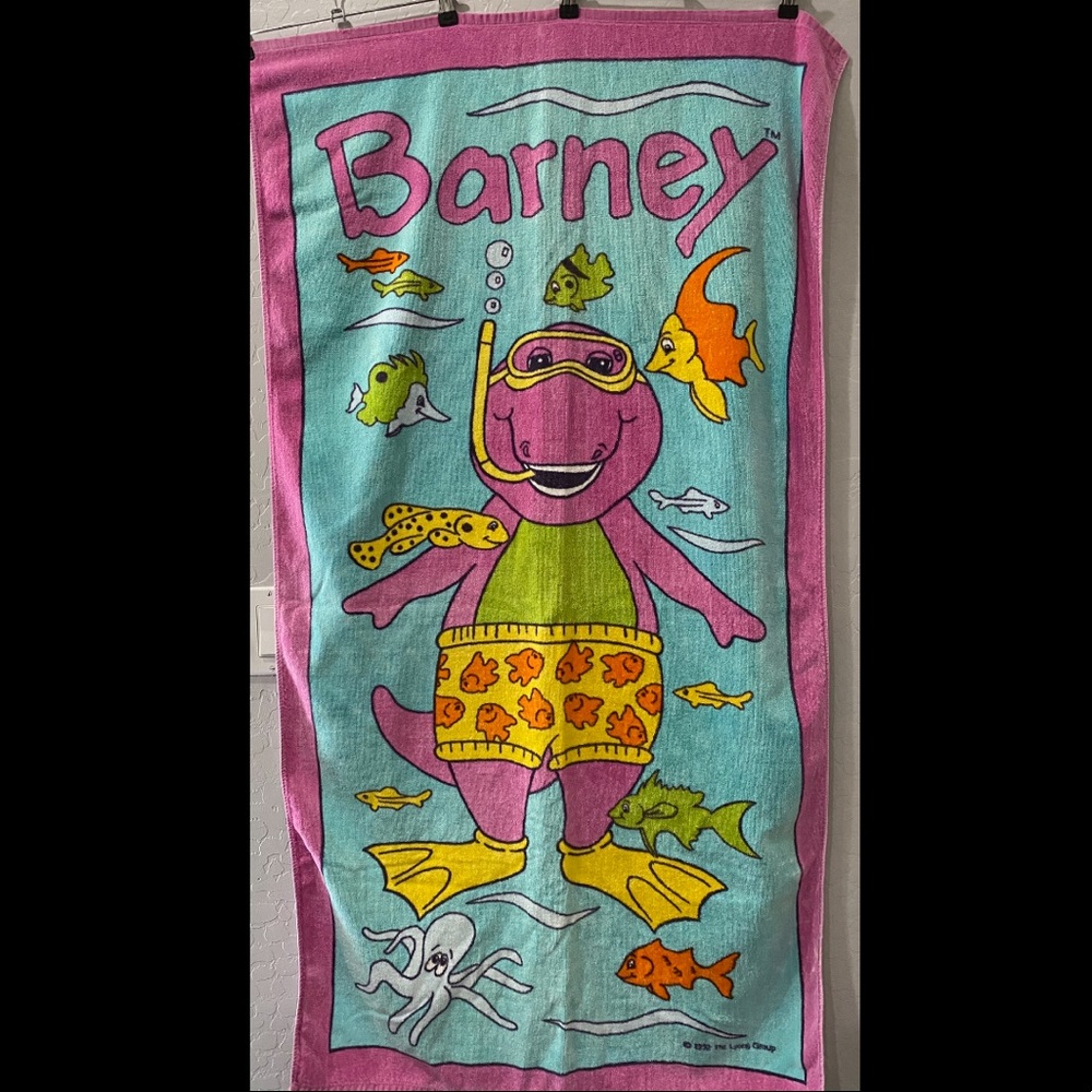 Vintage 1992 Barney Underwater Beach Towel 53.5”